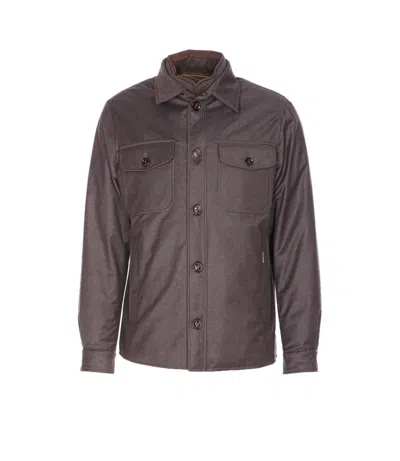 Moorer High Neck Long Sleeve Padded Blazer In Brown