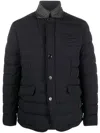 Moorer Padded And Quilted Jacket With Lined Collar In Dark Blu