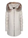 Moorer Padded Marble Jacket With Removable Fur Hood And Exquisite Finish In Multi