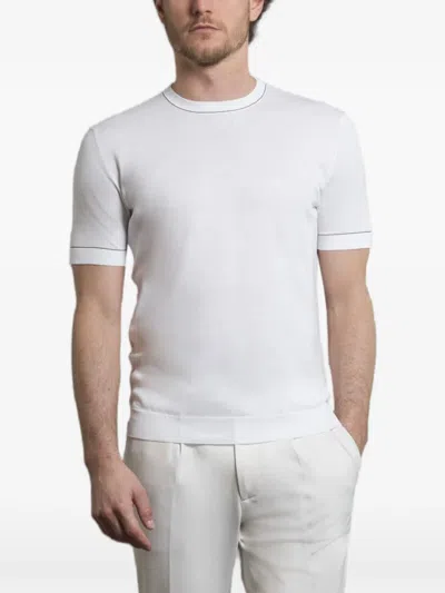 Moorer Jairo-cre Crew-neck Stripe-detail T-shirt In White