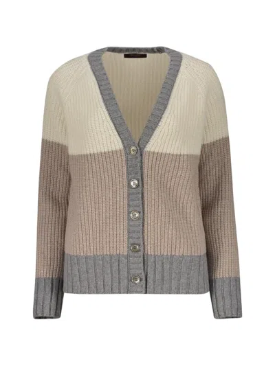 Moorer Janine Colour-block Ribbed-knit Cardigan In 中性色