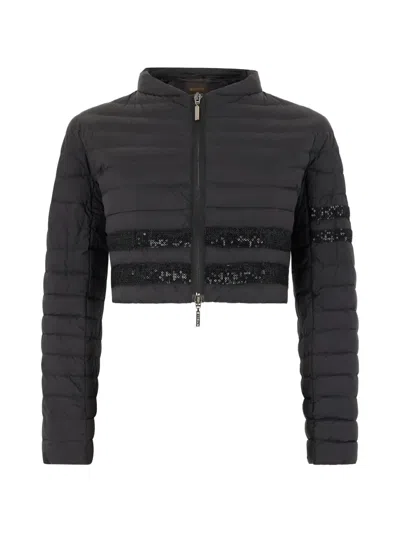Moorer Jolieop Sequin-embellished Crop Jacket In Black