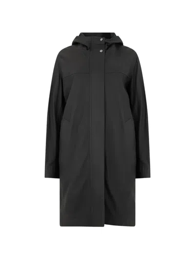 Moorer Josie-p Hooded Concealed-fastening Raincoat In Black