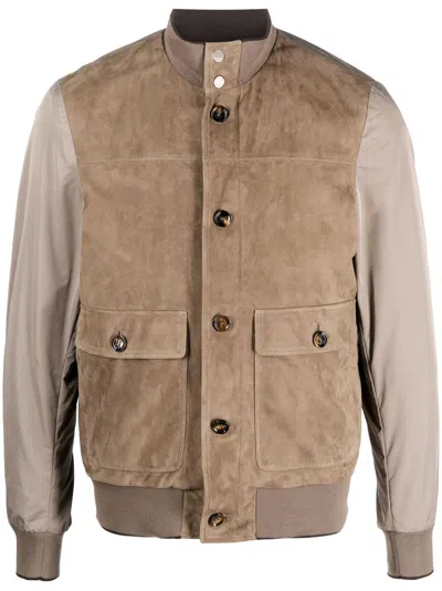 Moorer Kant-kmu Suede Bomber Jacket In Neutrals