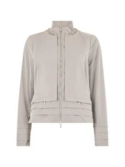 Moorer Kareninaric-cwk Crystal-embellished Tiered Jacket In Gray