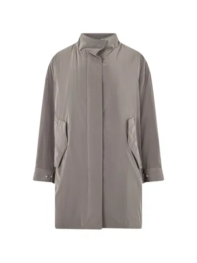Moorer Keira-os Concealed-fastening Raincoat In Gray