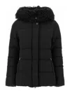 Moorer Hooded Jacket With Fur Trim And Quilted Pattern In Black