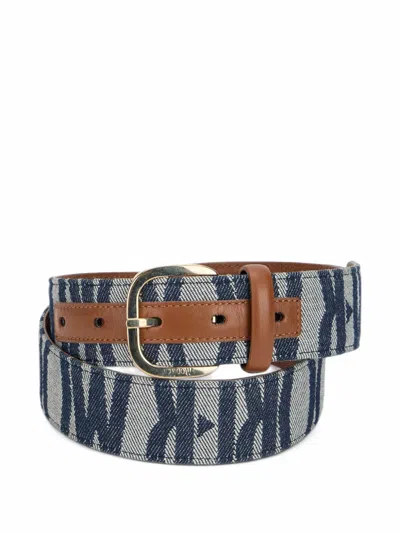 Moorer Kiotojlo Monogram-pattern Leather-trim Belt In Blue