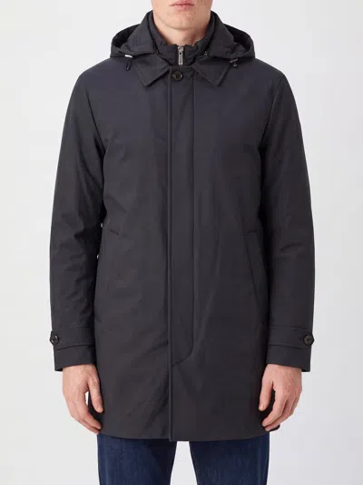 Moorer Knee-length Single-breasted Trench Coat With Hood In Blue