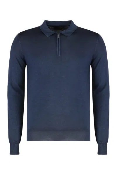 Moorer Knitted Cotton Polo In Blue