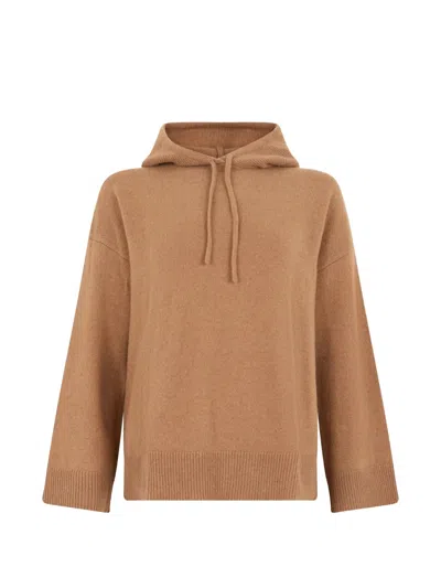 Moorer Knitted Drawstring Hoodie In Brown