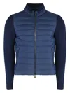 Moorer Knitted-sleeve Bomber Jacket In Blue