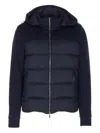 Moorer Hooded Padded Quilted Jacket Sleeves In Blue