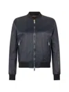 Moorer Leather Bomber Jacket In Blue