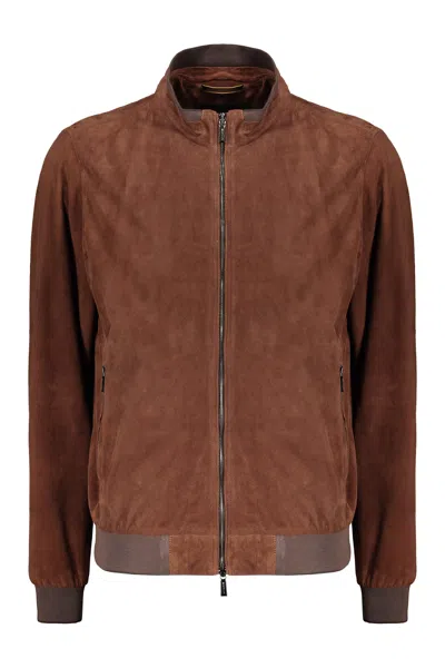 Moorer Leather Bomber Jacket In Brown
