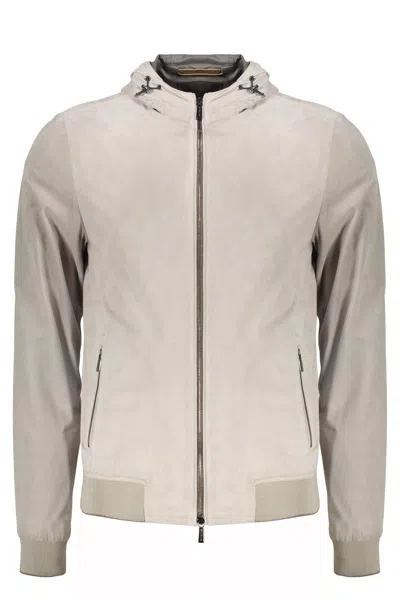 Moorer Leather Bomber Jacket In Gray