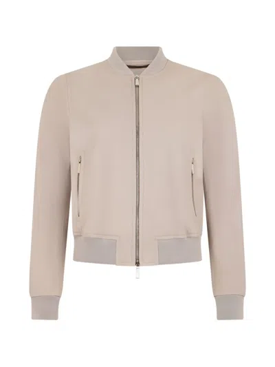 Moorer Leather Bomber Jacket In Neutral