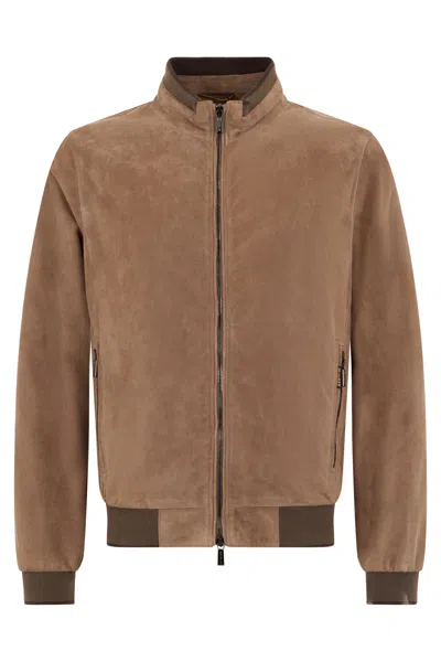 Moorer Leather Bomber Jacket With Casual And Versatile Design. In Brown