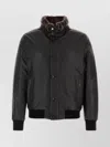 Moorer Leather Bomber Jacket With Ribbed Cuffs And Hem In Black