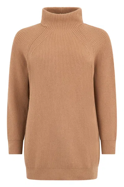 Moorer Leather Colored Sweater With High Collar, Minimalist And Chic. In Brown