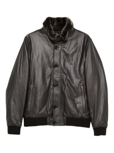 Moorer Leather Faux-fur-trimmed Jacket In Brown