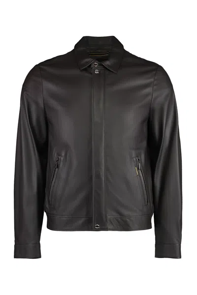 Moorer Leather Jacket In Brown