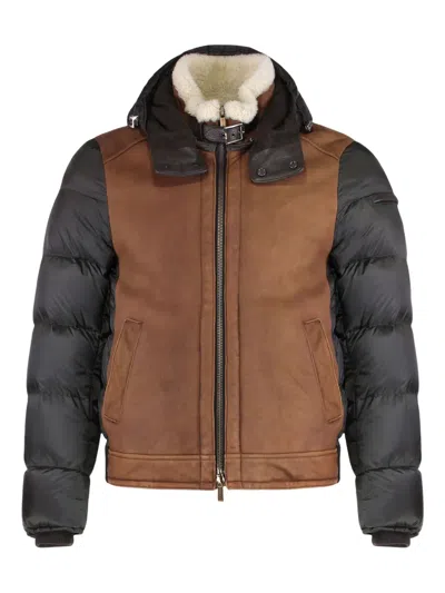 Moorer Leather-paneled Puffer Jacket In Brown
