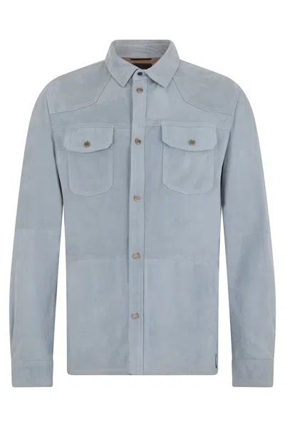 Moorer Leather Shirt With Versatile Design In Gray