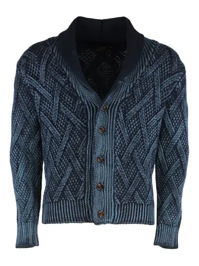 Moorer Lelio-ltc Shawl-collar Buttoned Cardigan In Blue