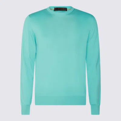 Moorer Light Blue Cotton Knitweat In Caribben Turquoise