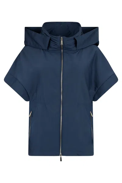 Moorer Light Blue Dark Jacket With Hood And Short Sleeves.