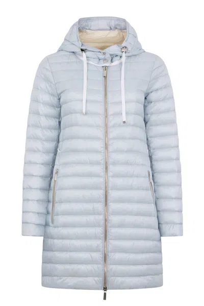 Moorer Light Blue Padded Coat With Zipper And Hood.