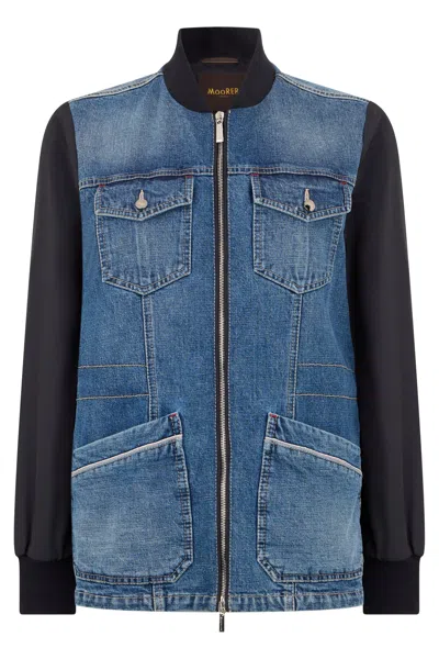 Moorer Light Denim Jacket With Long Sleeves. In Blue