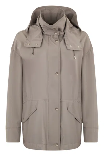 Moorer Light Jacket In Mud Color With Hood And Pockets. In Neutral