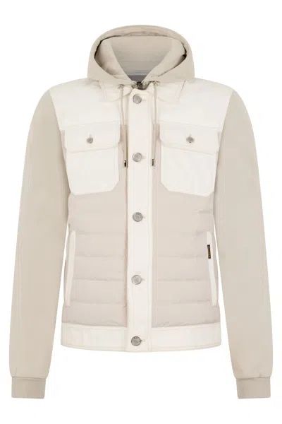 Moorer Light Jacket With Hood In Two Shades In Neutral
