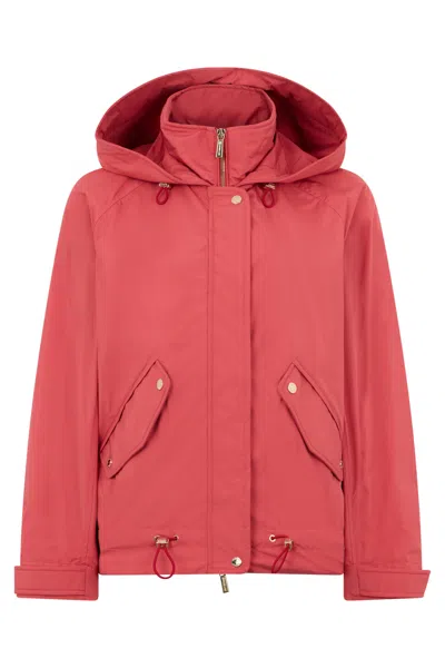 Moorer Light Red Jacket With Hood And Pockets.