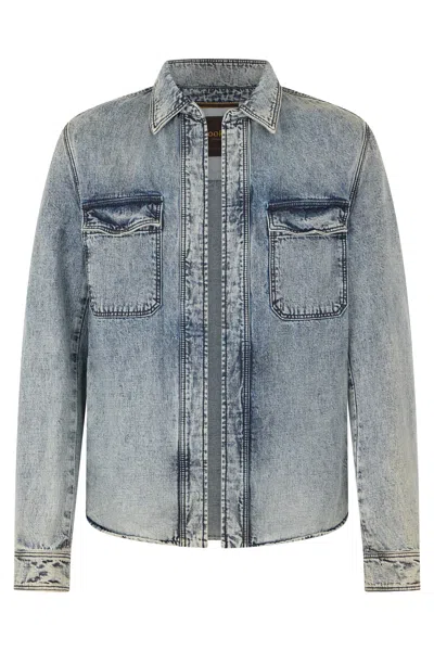 Moorer Lightweight Denim Jacket With Pockets In Blue