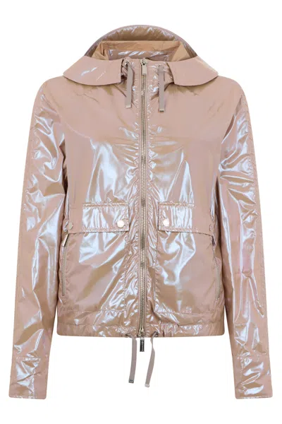 Moorer Lightweight Shimmering Jacket With Adjustable Zip In Pink