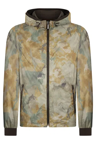 Moorer Lightweight Waterproof Camo Jacket With Hood In Multi
