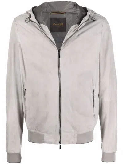Moorer Lightweight Zipped Leather Jacket In Grau