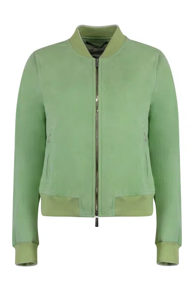 Moorer Lin Suede Jacket In Green