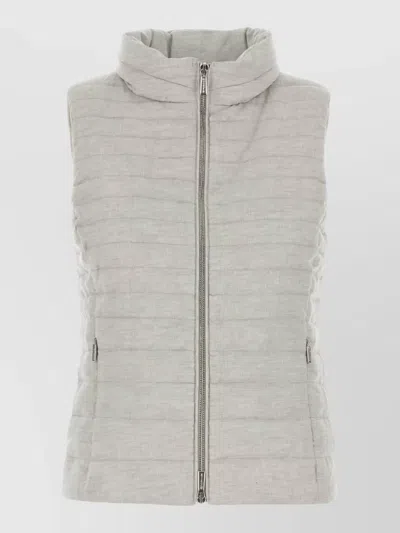 Moorer Linen Sleeveless Villan Down Jacket High Collar In Gray