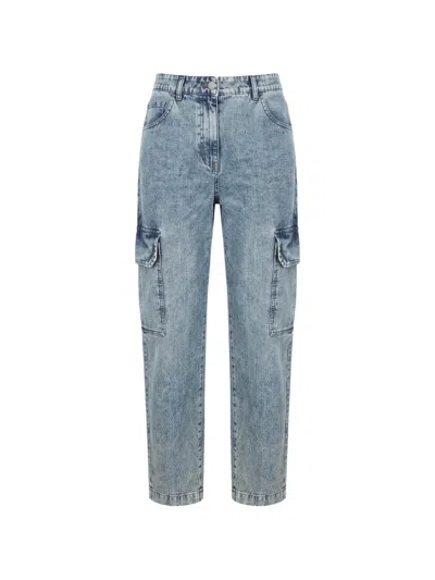Moorer Lively-101 Acid-wash Cargo-pockets Straight-leg Jeans In Blue