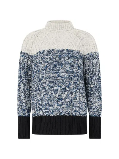 Moorer Lizzy-ds-w3 Cable-knit Colour-block Sweater In Blue
