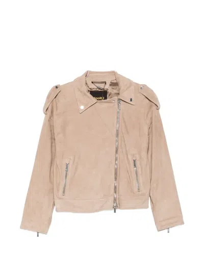 Moorer Loette Zip-fastening Leather Jacket In Neutral