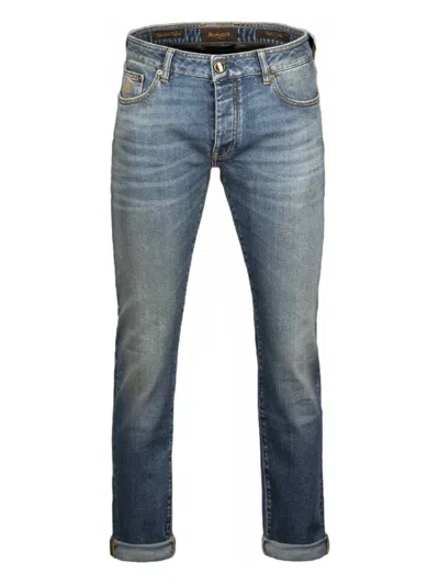 Moorer Logo-patch Cuffed Jeans In Blue
