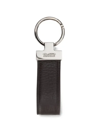 Moorer Logo-plaque Grained Leather Keyring In Brown