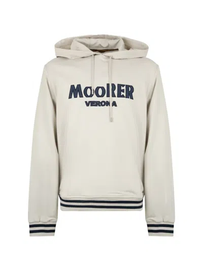 Moorer Logo-print Striped-trim Hoodie In Neutral