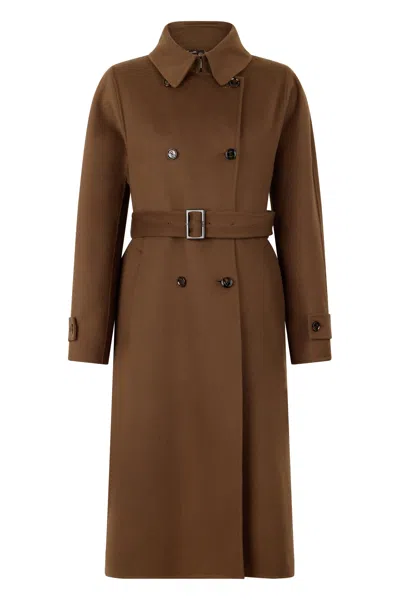 Moorer Long Double-breasted Coat With Adjustable Belt In Burgundy