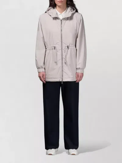 Moorer Long Hooded Jacket Drawstring Waist Pockets In Gray